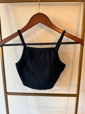 Black Ribbed Square Neck Crop Top